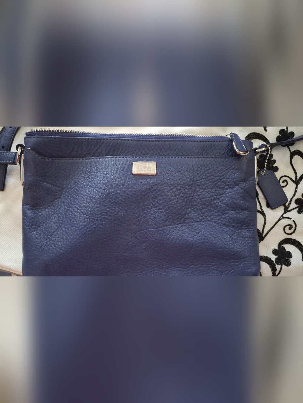 Coach Navy Pebbled Leather Shoulder Bag